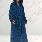 ZQ blue leopard print hooded dressing gown