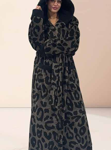 KissICON One-size / ZQ dark grey leopard print hooded dressing gown Plus Size Leopard Print Hooded Dressing Gown – 8 Colours