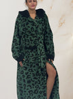 One-size / ZQ green leopard print hooded dressing gown