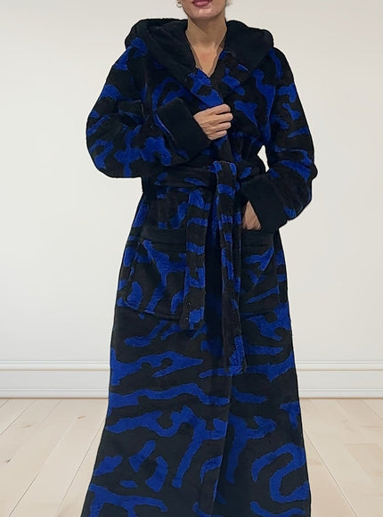 KissICON One-size / ZQ navy blue leopard print hooded dressing gown Plus Size Leopard Print Hooded Dressing Gown – 8 Colours