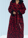 One-size / ZQ red leopard print hooded dressing gown