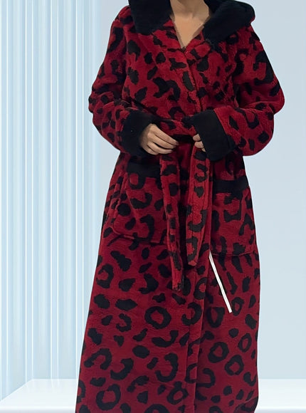 KissICON One-size / ZQ red leopard print hooded dressing gown Plus Size Leopard Print Hooded Dressing Gown – 8 Colours