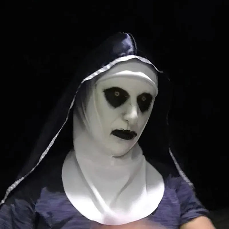 KissICON onesize / China Mainland The Horror Scary Nun Latex Mask w/Headscarf Valak Cosplay for Halloween Costume