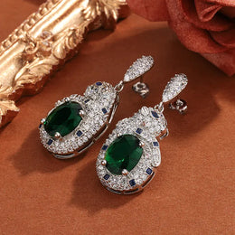 Dropshipman Option-1 925 Silver Plated Leopard Earrings With Shiny Green Zircon