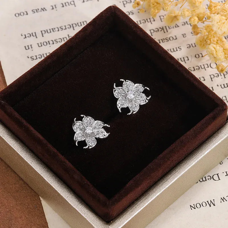 Dropshipman Option-1 Charming Flower Earrings - Silver Plated CZ Snowflake Shine