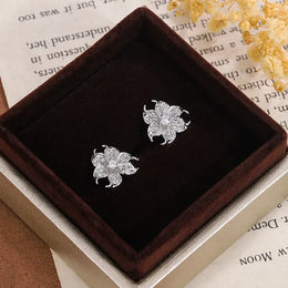 Dropshipman Option-1 Charming Flower Earrings - Silver Plated CZ Snowflake Shine