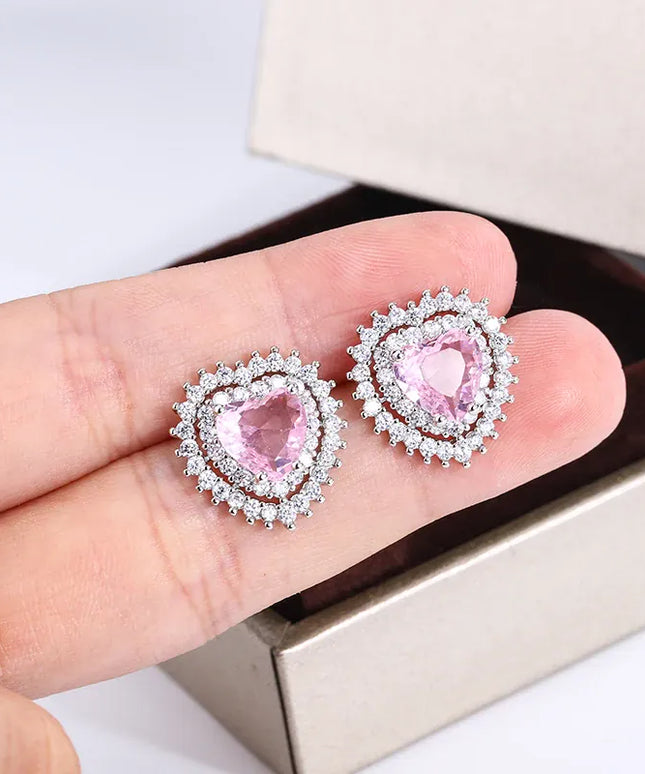 Dropshipman Option-1 KissIcon 2024 Pink Stone Earrings - AAAA CZ Heart Pendant