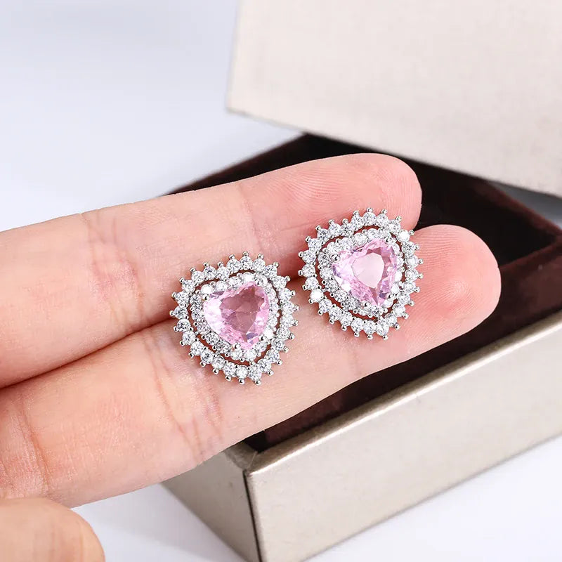 Dropshipman Option-1 KissIcon 2024 Pink Stone Earrings - AAAA CZ Heart Pendant