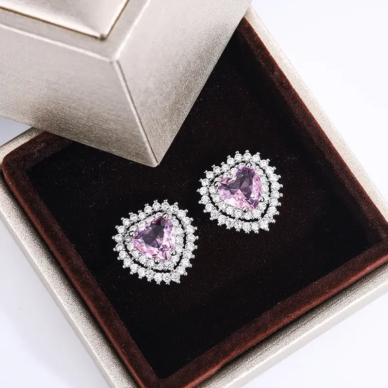 Dropshipman Option-1 KissIcon 2024 Pink Stone Earrings - AAAA CZ Heart Pendant