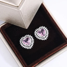 Dropshipman Option-1 KissIcon 2024 Pink Stone Earrings - AAAA CZ Heart Pendant
