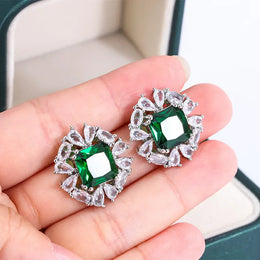 Dropshipman Option-1 KissIcon Classic 925 Silver Earrings - Shiny Green Zircon
