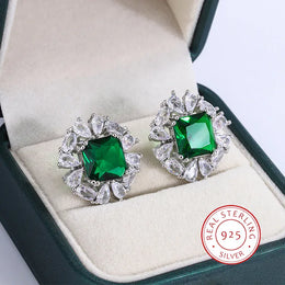 Dropshipman Option-1 KissIcon Classic 925 Silver Earrings - Shiny Green Zircon