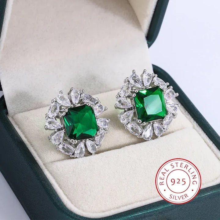 KissIcon Classic 925 Silver Earrings - Shiny Green Zircon