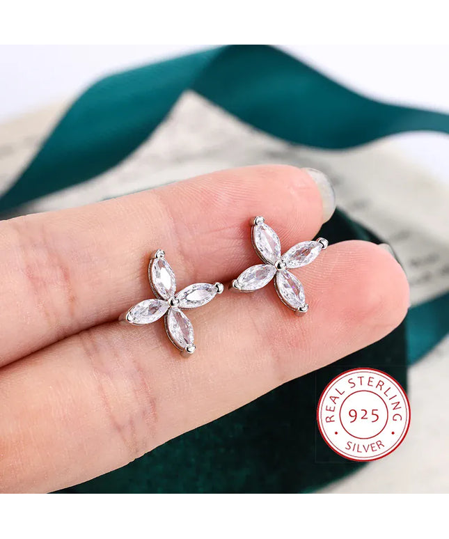 Dropshipman Option-1 KissIcon Clover Stud Earrings Lightweight Silver CZ