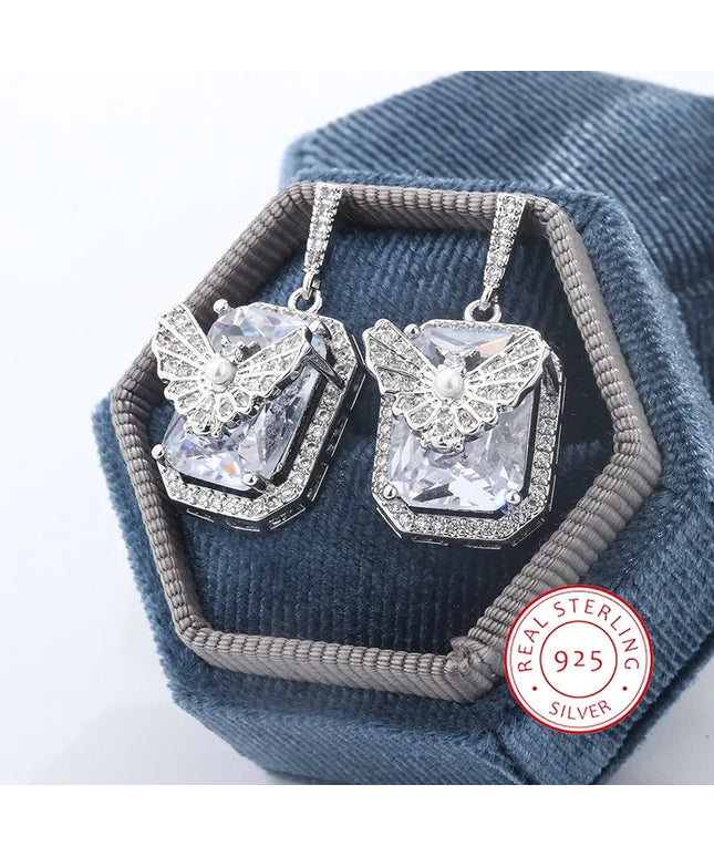Dropshipman Option-1 KissIcon Crystal Butterfly Stud Earrings Claw Zircon - 925