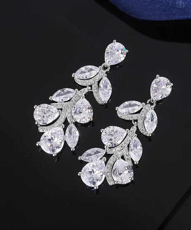Dropshipman Option-1 KissIcon Elegant 925 Silver Zircon Drop Earrings AAAA