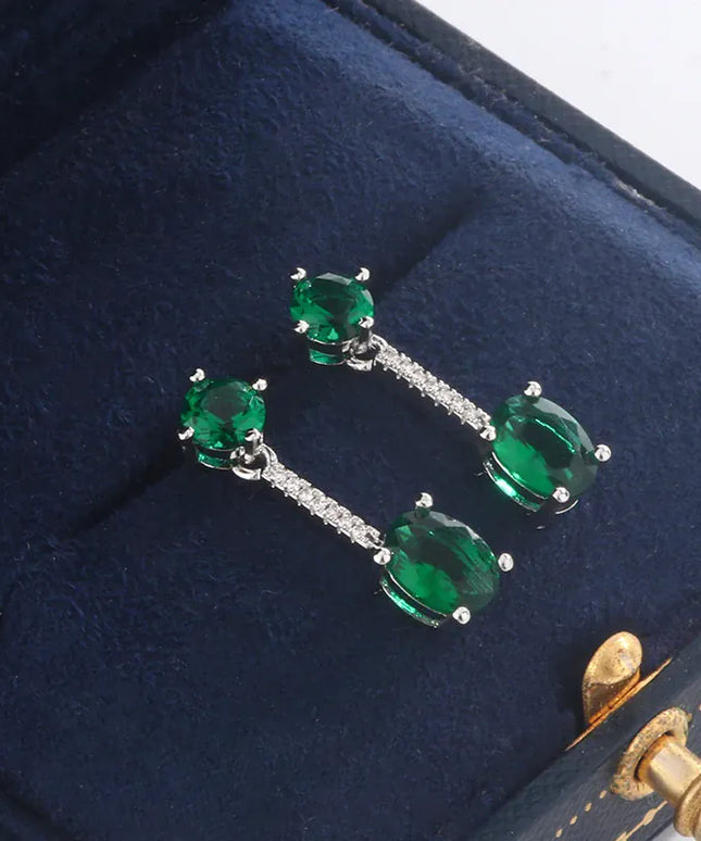 Dropshipman Option-1 [KissIcon] Emerald Fringe Earrings - Green Zircon Shine