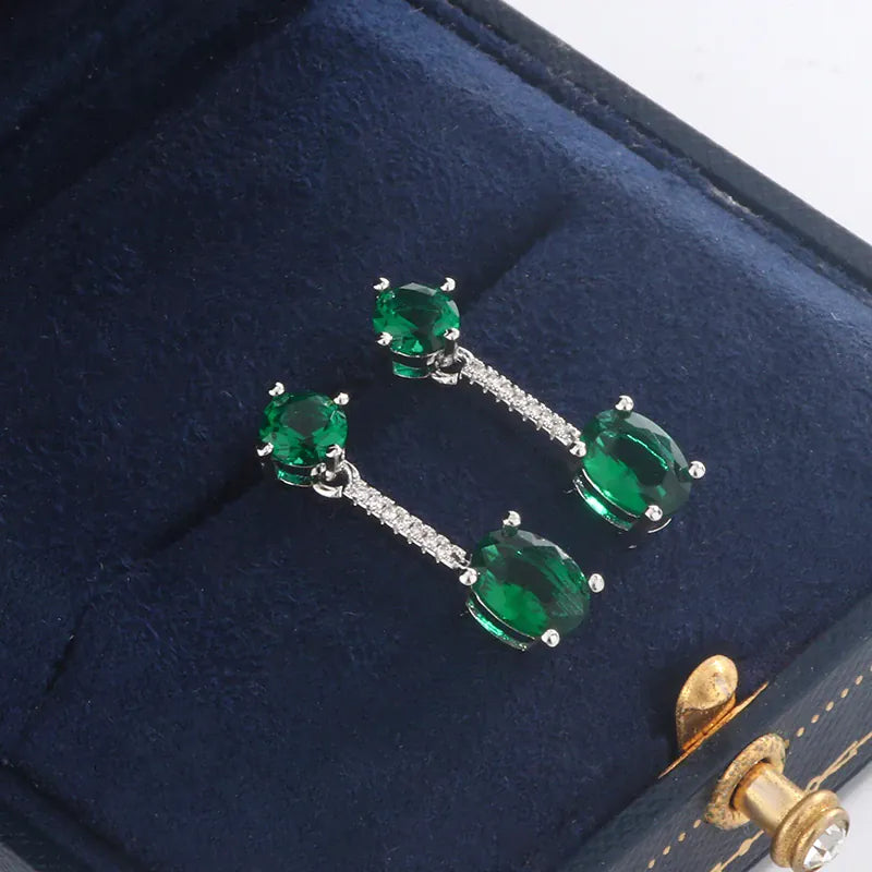 Dropshipman Option-1 [KissIcon] Emerald Fringe Earrings - Green Zircon Shine