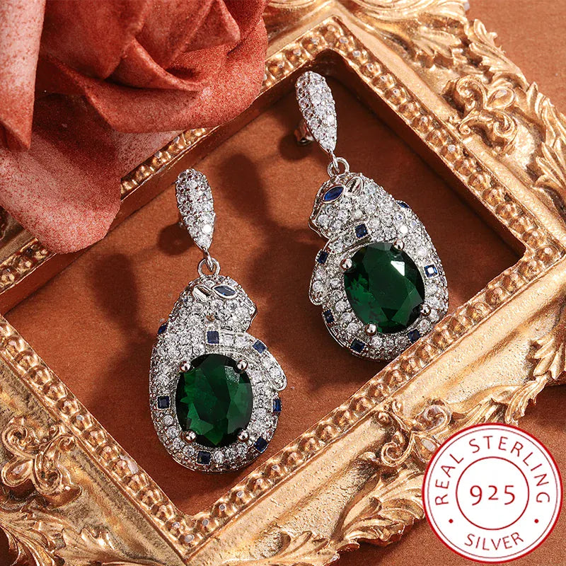 Dropshipman Option-1 KissIcon Leopard Earrings - Silver Plated Green Shine