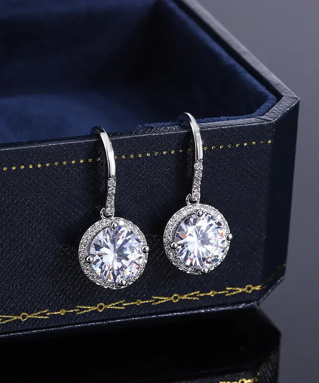Dropshipman Option-1 KissIcon S925 Silver Plated Round Crystal Earrings - Wedding