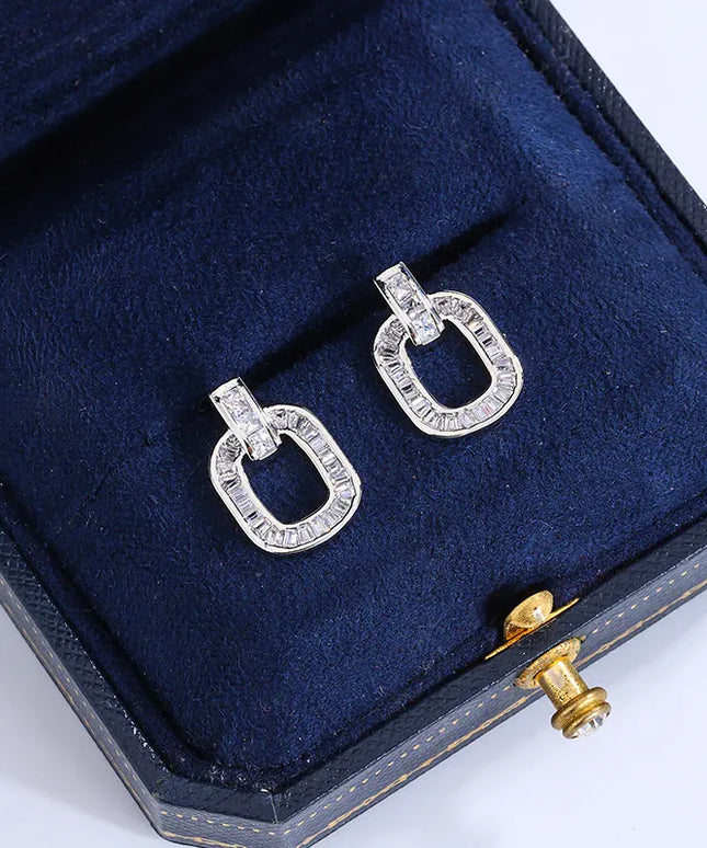 Dropshipman Option-1 KissIcon Silver Plated Stud Earrings Zircon - Sparkly