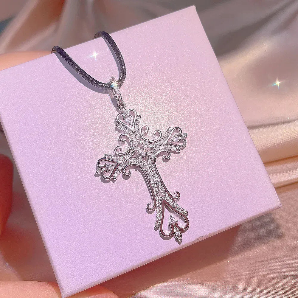 Dropshipman Option-1 KissIcon Vintage Sterling Silver Necklace - Zircon Cross