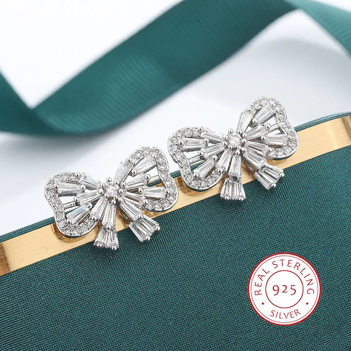 Shiny Crystal Butterfly Stud Earrings 925 Silver - Zircon