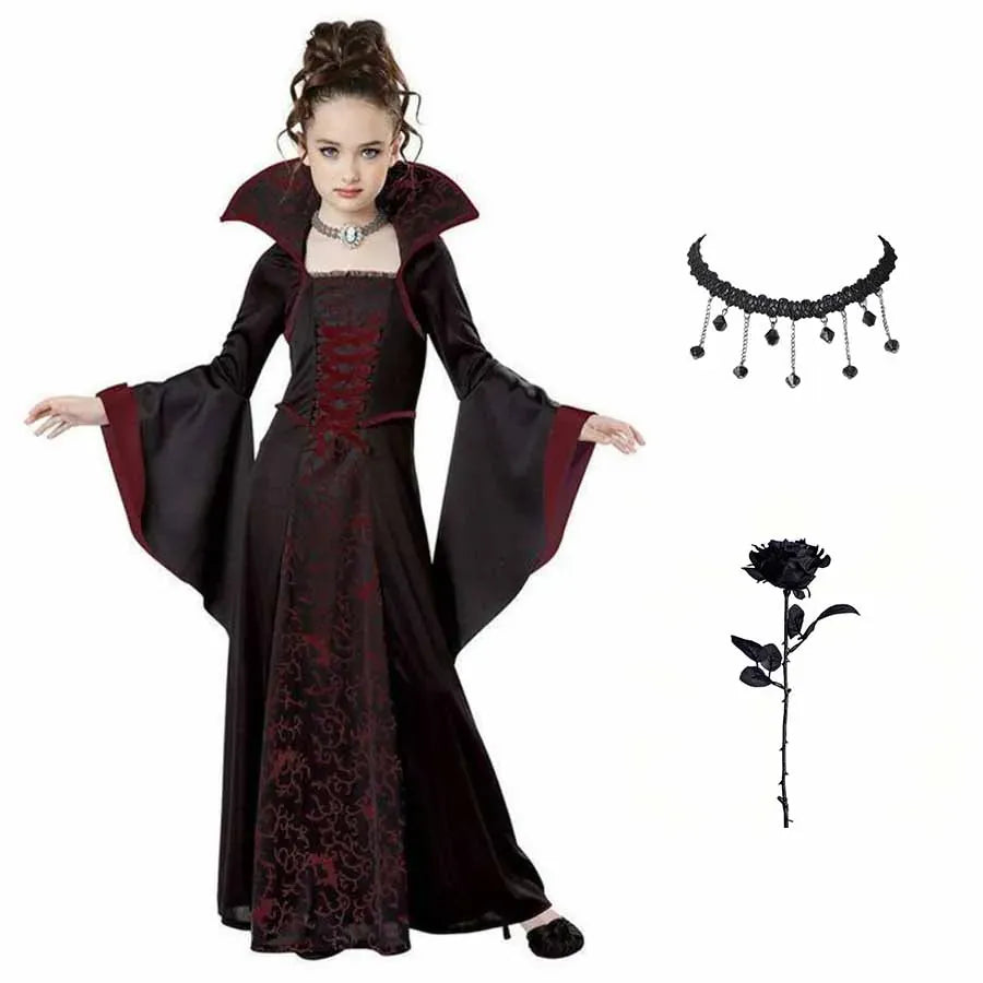 KissICON Orange / 150cm Halloween Costume for Kids Halloween Fantasy Vampire Costume Girls Long Tutu Dress Kids Carnival Outfit Gothic Feather Clothes