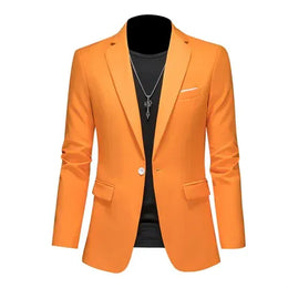 KissICON Orange / Asia M(165cm-50kg) Mens Slim Fit Casual Fashion Wedding Tuxedo Blazer