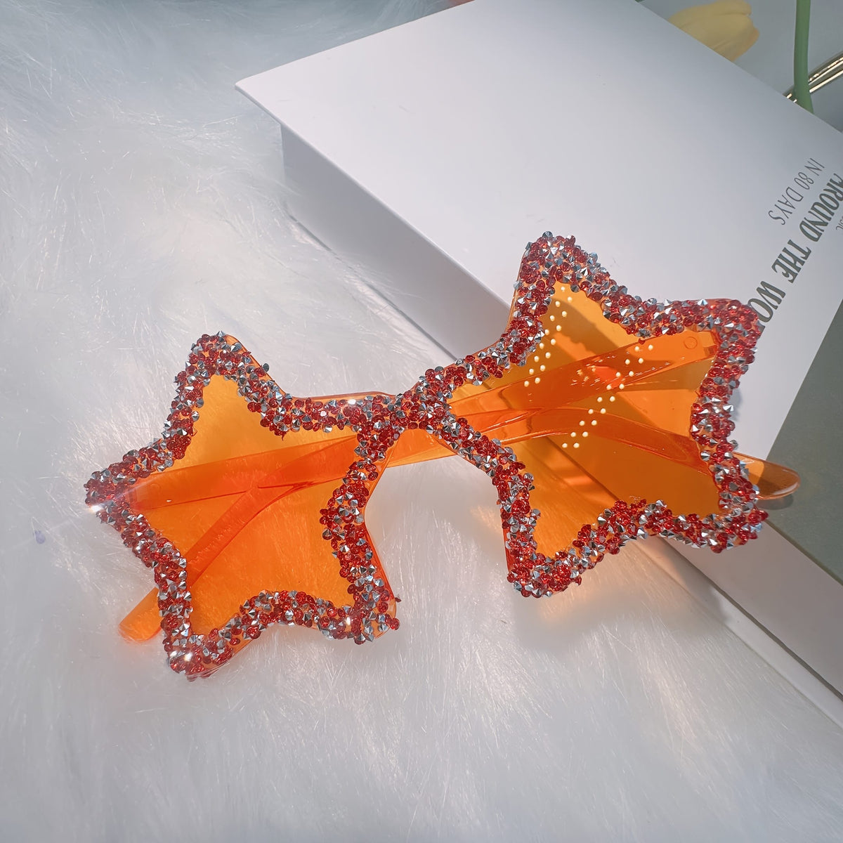 jkthpu-45 Orange Glamorous Rhinestone Pentagram Glasses for Parties  Proms