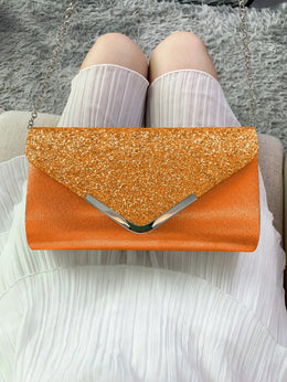 Dropshipman Orange Glitter Bling Envelope Clutch Bag – Shiny Party & Wedding Dinner Handbag