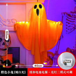 KissICON orange Halloween Party LED Glow Ghost Home Indoor Outdoor Decoration Supplies 2024 Haunted House Bar Hanging Horror Props with Lights