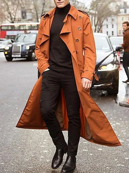 KissICON Orange / M Designer British Overlong Mens Thin Trench Coat