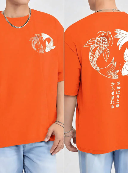 KissICON Orange / M Harajuku Koi Cotton Tee Summer Style for Men