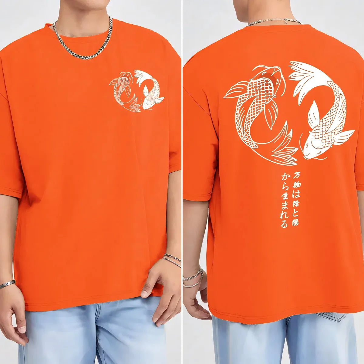 KissICON Orange / M Harajuku Koi Cotton Tee Summer Style for Men