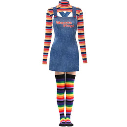 KissICON Orange / S / halloween costume Halloween Costumes for Women Scary Nightmare Killer Doll Wanna Play Movie Character Chucky Doll Costume With Stockings