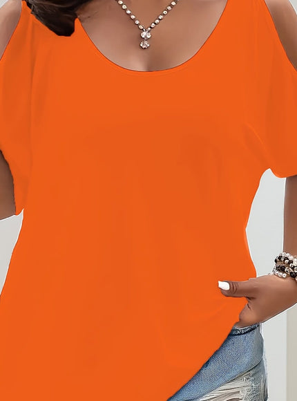 KissICON Orange / UK 16 Women's Elegant Off-Shoulder Round Neck T-Shirt - Soft Stretchy Fabric, Solid Color Summer Casual & Formal Wear, Hand Wash Only, Everyday Comfort Tee, Elegant Shirt, Comfortable Fit Shirt