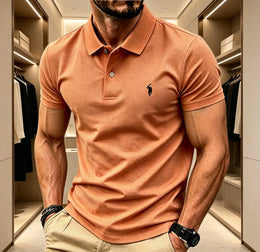 KissICON orange11 / 4XL Mens Breathable Lapel Polo Shirt with Rider Embroidery