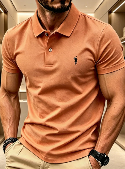 KissICON orange11 / L Mens Breathable Lapel Polo Shirt with Rider Embroidery
