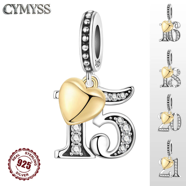 Original 15th 16 18 20 21 Anniversary Birthday Wedding S925 Sterling Silver Bead Pendant Fit Bracelet Necklace DIY Jewelry Gifts