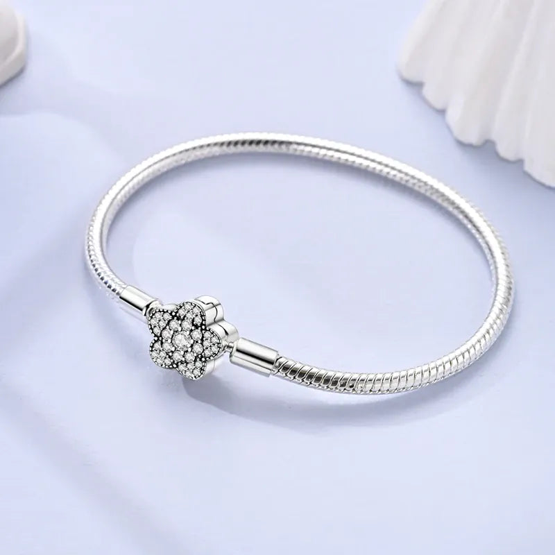 KissICON Original 925 Sterling Silver Bracelets 17-20CM Love Heart Flowers Butterfly Charms Beads Bracelet For Women Fashion Jewelry Gift