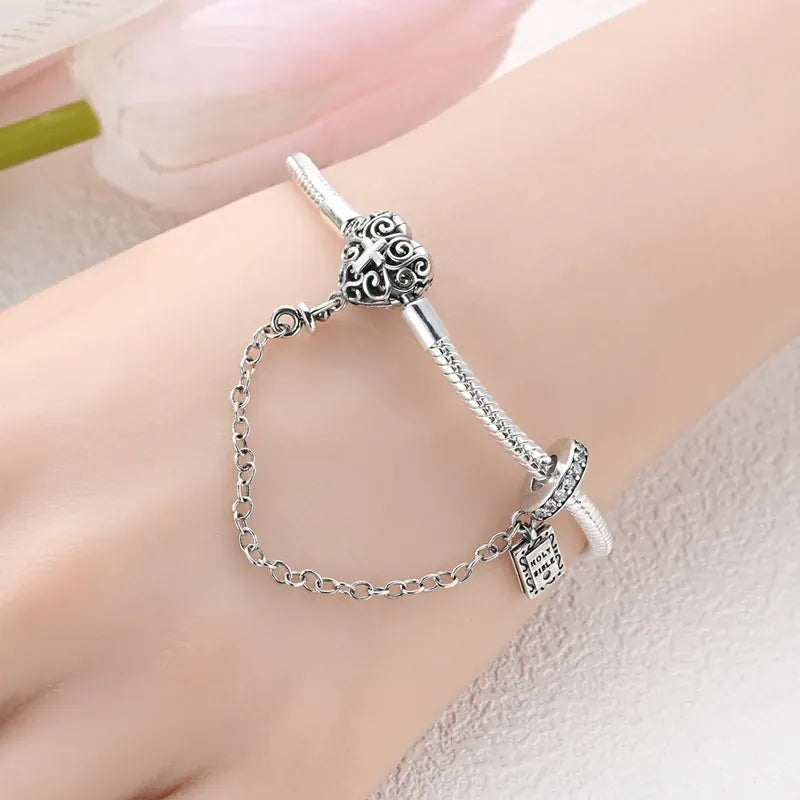 KissICON Original 925 Sterling Silver Bracelets 17-20CM Love Heart Flowers Butterfly Charms Beads Bracelet For Women Fashion Jewelry Gift