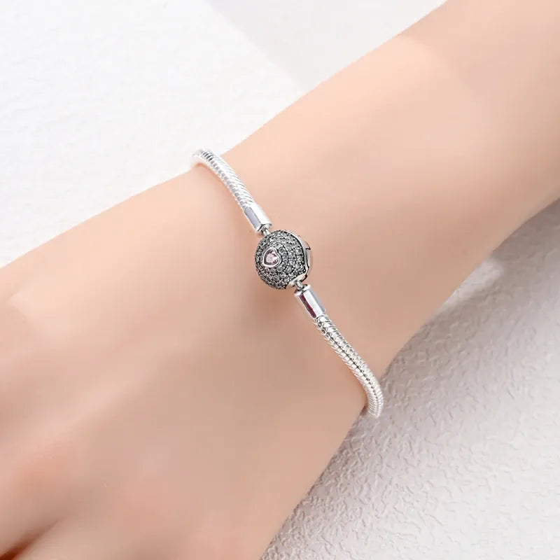 KissICON Original 925 Sterling Silver Bracelets 17-20CM Love Heart Flowers Butterfly Charms Beads Bracelet For Women Fashion Jewelry Gift