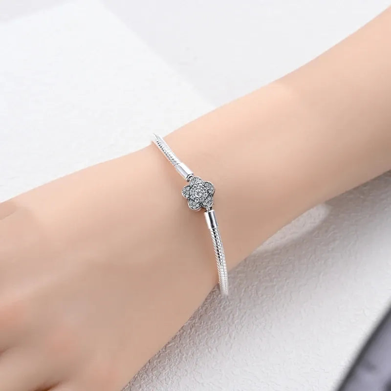 KissICON Original 925 Sterling Silver Bracelets 17-20CM Love Heart Flowers Butterfly Charms Beads Bracelet For Women Fashion Jewelry Gift