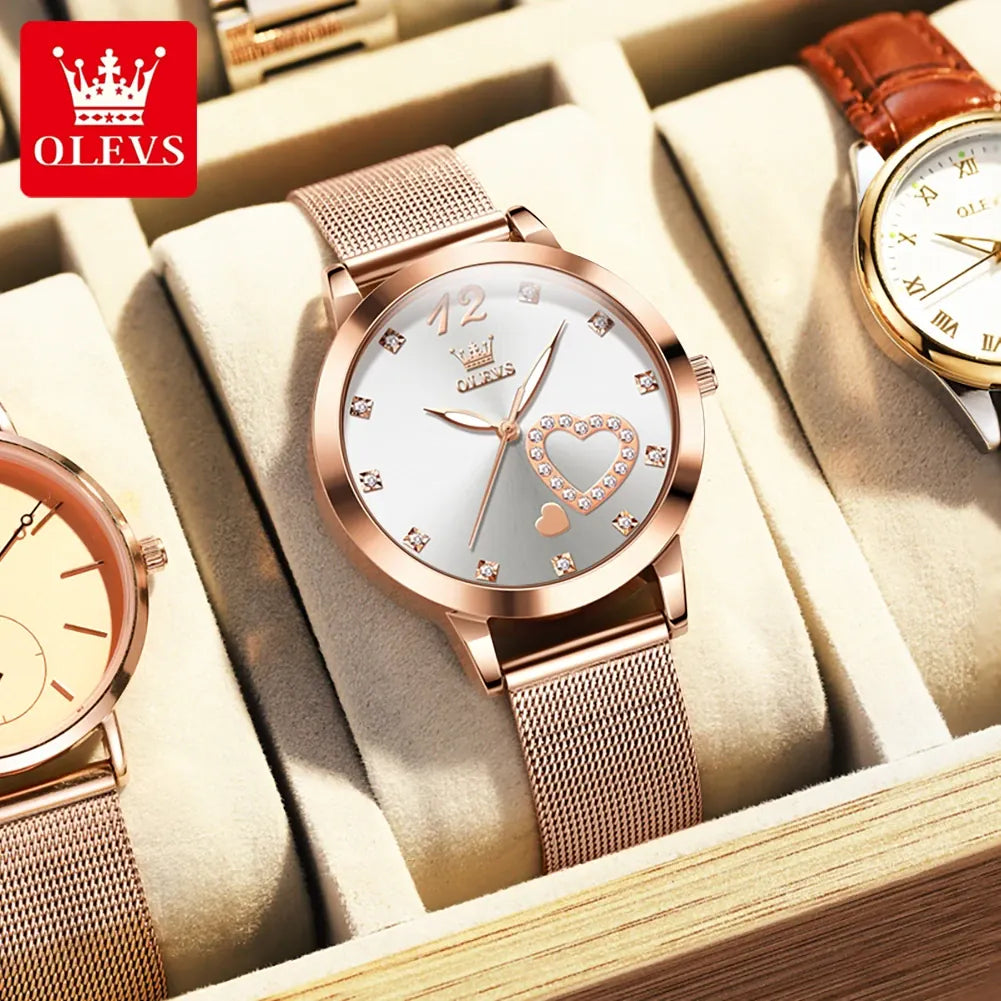 KissICON Other OLEVS Japan Quartz Women Watch Stainless steel Bracelet "Love" Dial Fashion Elegant Waterproof Luminous Quartz Watch for Ladies