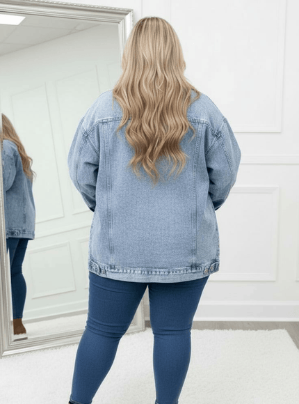 KissICON Oversized Distressed Denim Jacket – Plus Size Everyday Glam