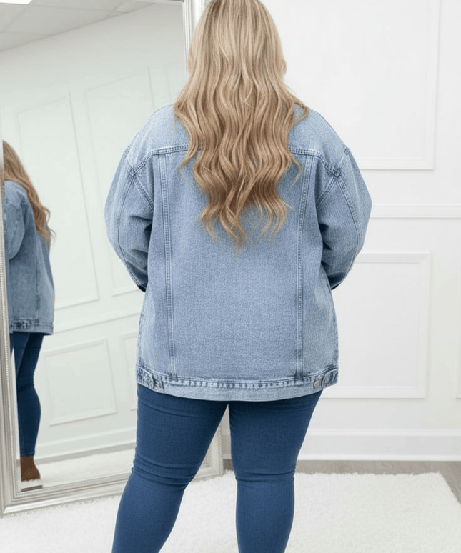 KissICON Oversized Distressed Denim Jacket – Plus Size Everyday Glam