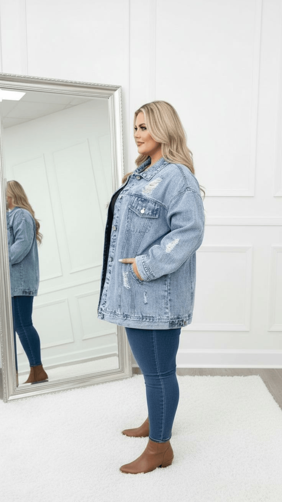 KissICON Oversized Distressed Denim Jacket – Plus Size Everyday Glam