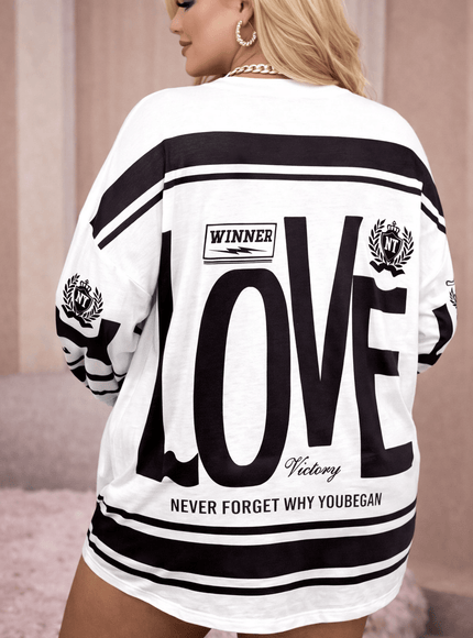 KissICON Sweater Dress Oversized LOVE Graphic Tunic Dress – Casual Plus Size