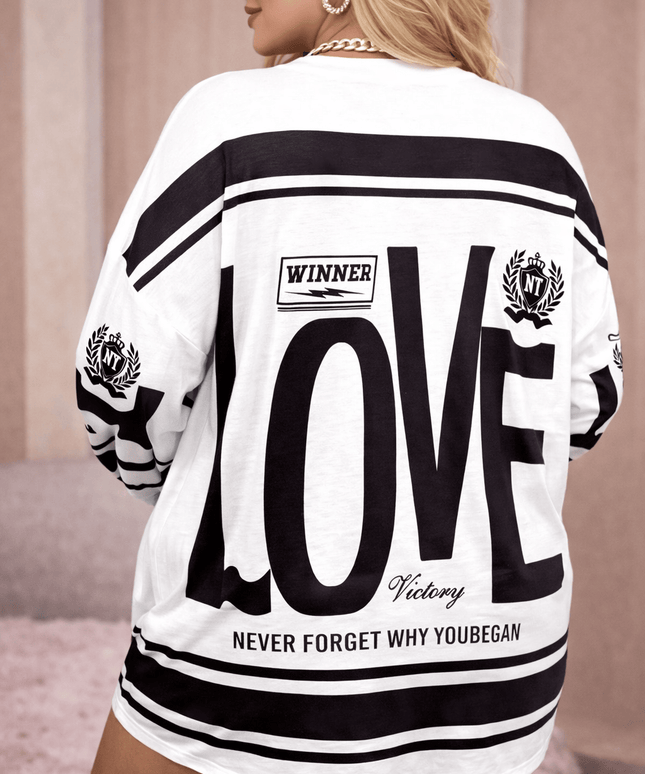 KissICON Sweater Dress Oversized LOVE Graphic Tunic Dress – Casual Plus Size
